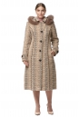 Женское пальто из текстиля с капюшоном, отделка песец 8012226