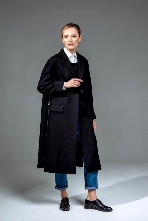 Женское пальто из текстиля с воротником 8015879