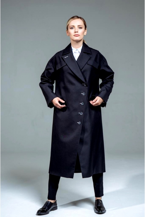 Женское пальто из текстиля с воротником 8015880